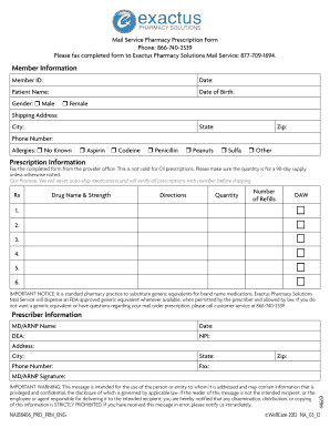 Exactus Pharmacy Solutions Prescription Order Form