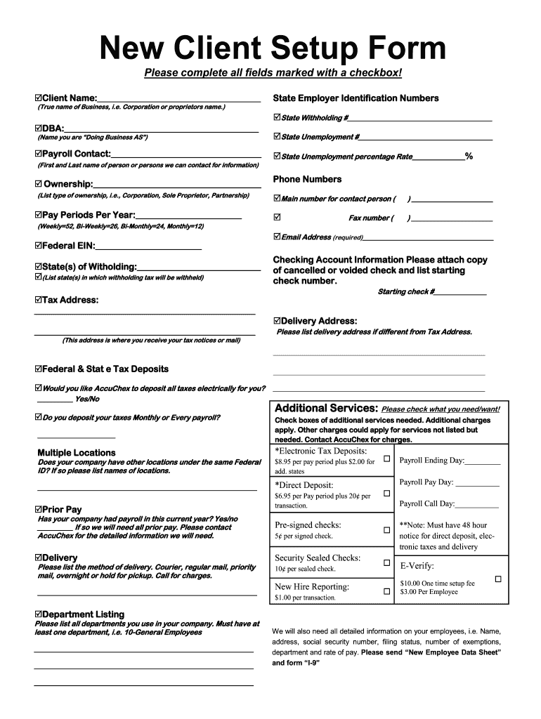 Client Set Up Form