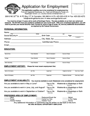 Application for Employment Remlinger Farms  Form