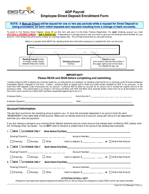 Adp Employee Direct Deposit Enrollment Form