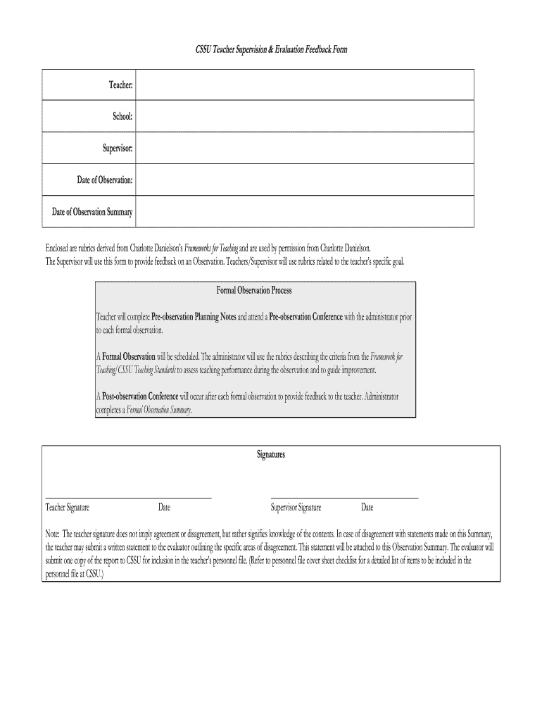 CSSU Teacher Supervision & Evaluation Feedback Form