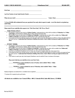 Primesource Staffing Early Check  Form