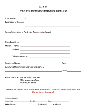 Pta Check Request Form