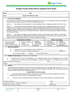  IBudget Florida HCBS Waiver Eligibility Work Sheet APD Apdcares 2012