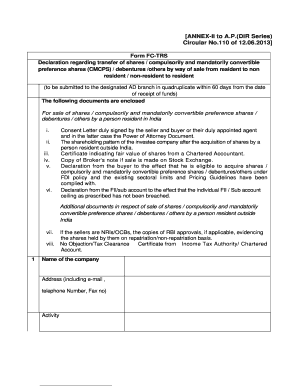 Form FC TRS Declaration Regarding Transfer of Shares