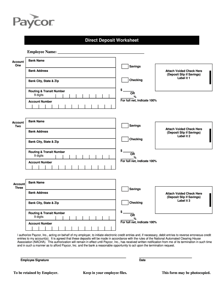 Direct Deposit Worksheet the Chicago Hire Company  Form