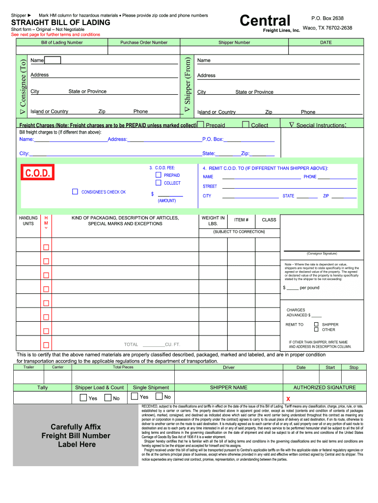 Central Freight Bol  Form