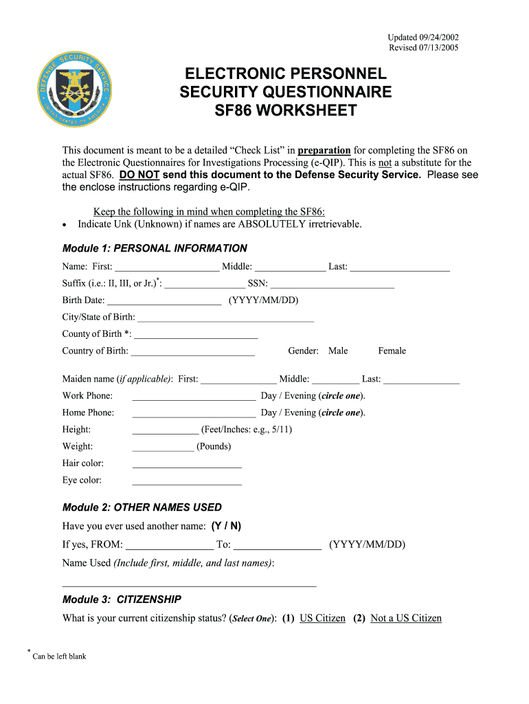  Electronic Personnel Security Questionnaire 2005-2024