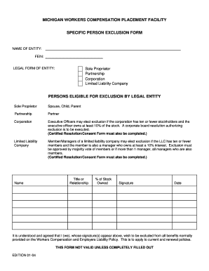 Michigan Sole Proprietor Exclusion Form