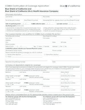 Cal COBRA Election Form Blue Shield of California