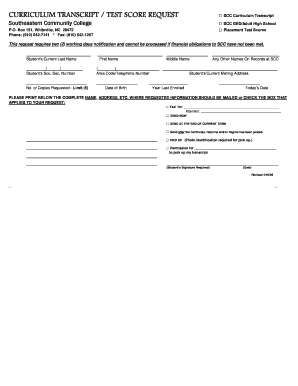 Southeastern Community College Transcript Request  Form