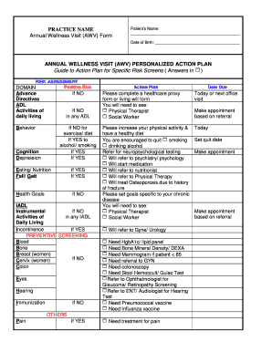 AWV PERSONALIZED ACTION PLAN Guide to Action Plan for Spe Wehealny  Form