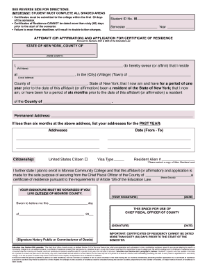 Certificate of Residence Form Monroe Community College