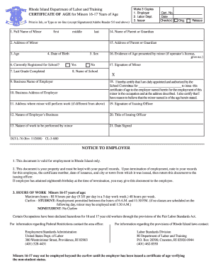 Certificate of Age Form