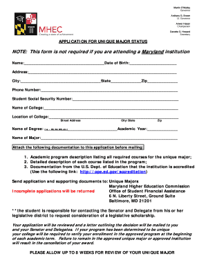 Unique Major Application Maryland  Form