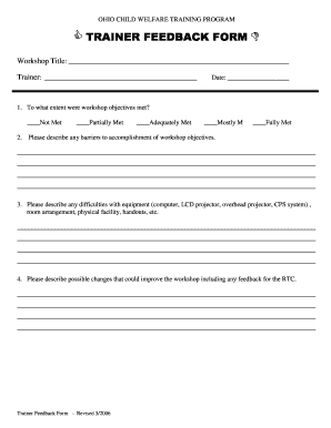 Trainer Feedback Form the Ohio Child Welfare Training Program