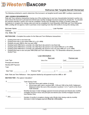 Net Tangible Benefit Worksheet  Form