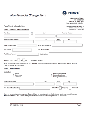 Zurich Non Financial Change Form