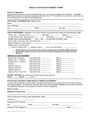 Health Status in Application Form