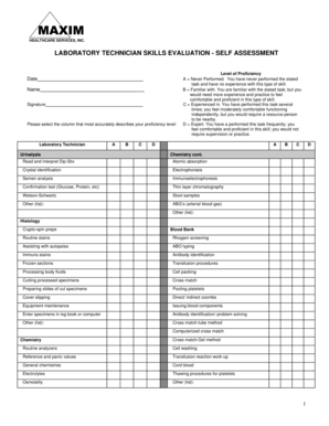 Medical Technologist Skills Checklist  Form