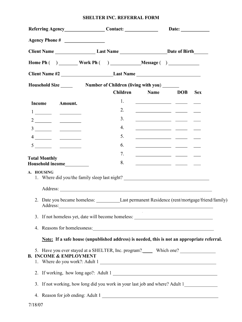 Shelter Inc Intake Form HomeBase