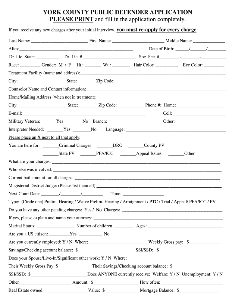 Northumberland County Pa Public Defender Application  Form