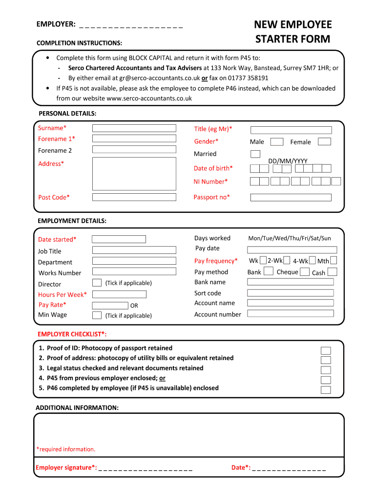 Employee Starter Form