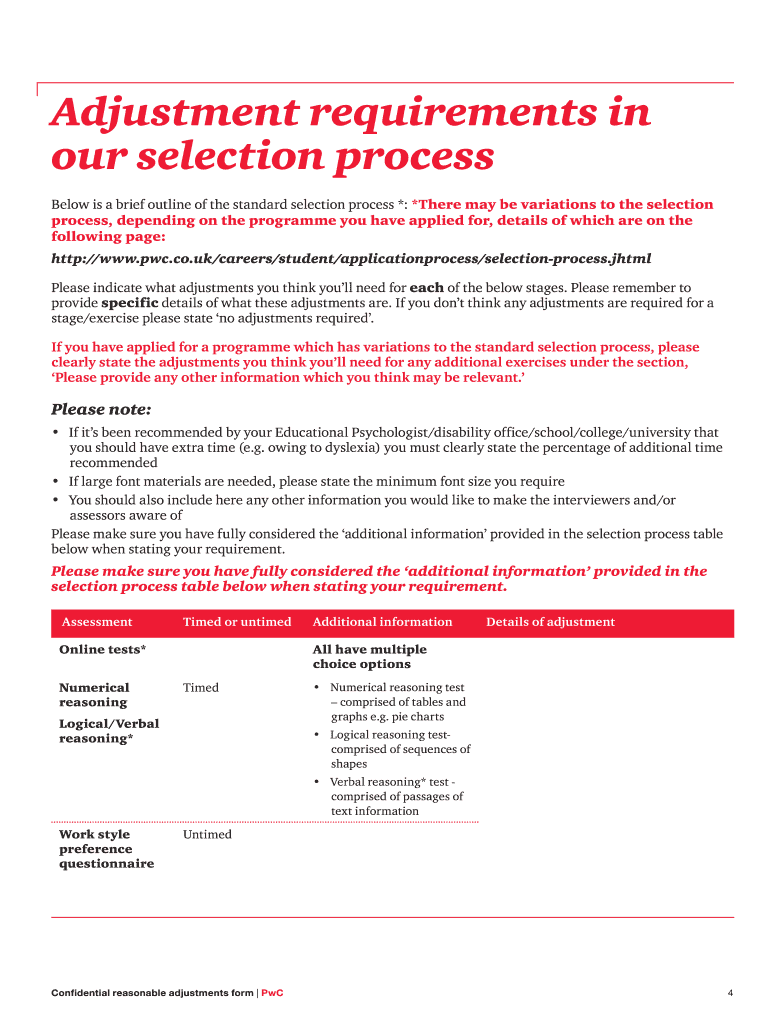 Pwc Reasonable Adjustments Form