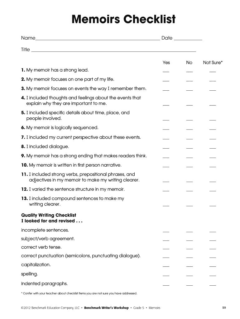 Memoirs Checklist  Form