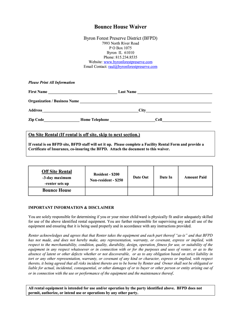 Bounce House Waiverdoc  Form