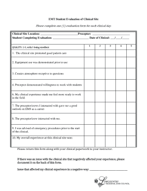 Please Complete One 1 Evaluation Form for Each Clinical Day