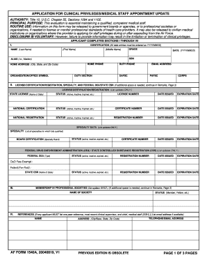 APPLICATION for CLINICAL PRIVILEGESMEDICAL STAFF APPOINTMENT UPDATE  Form