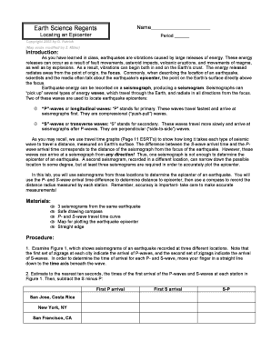 Earth Science Regents Locating an Epicenter Answer Key  Form