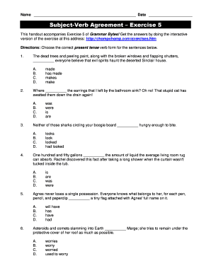 Subject Verb Agreement Exercise 5  Form