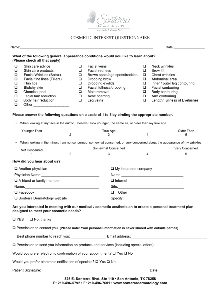 Cosmetic Interest Questionnaire  Form