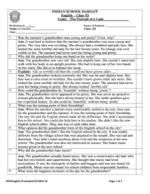 The Portrait of a Lady Worksheet  Form