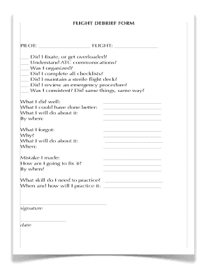 Pilot Debriefing Form Template