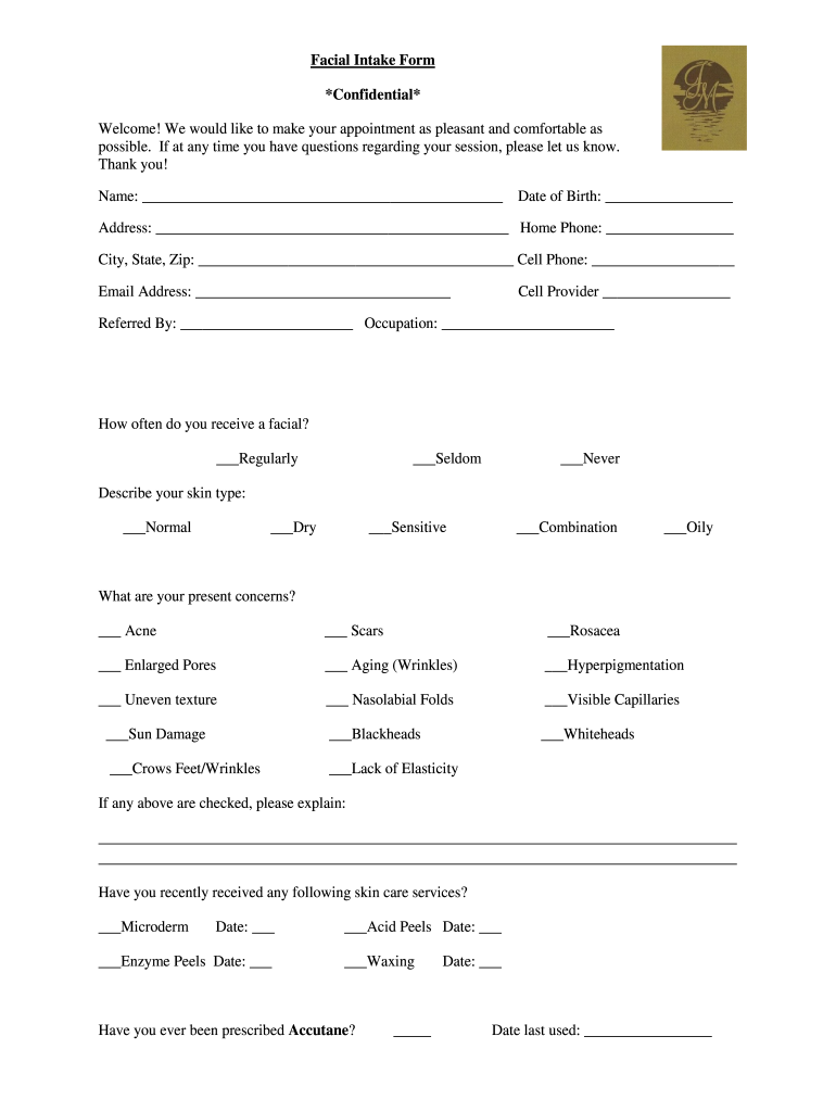 Facial Intake Form *Confidential* Jmadisonspa