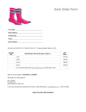 Sock Order Form CVCSIEVENTS ORG Cvcsievents