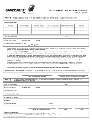 Pregnancy Expectant Mother Information Sheet