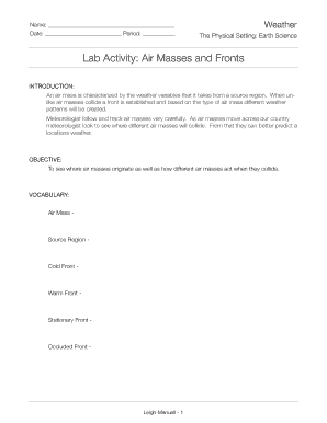 Lab Activity Air Masses and Fronts Answer Key  Form