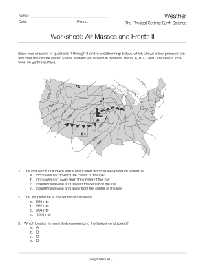 Air Masses and Fronts Worksheet PDF  Form