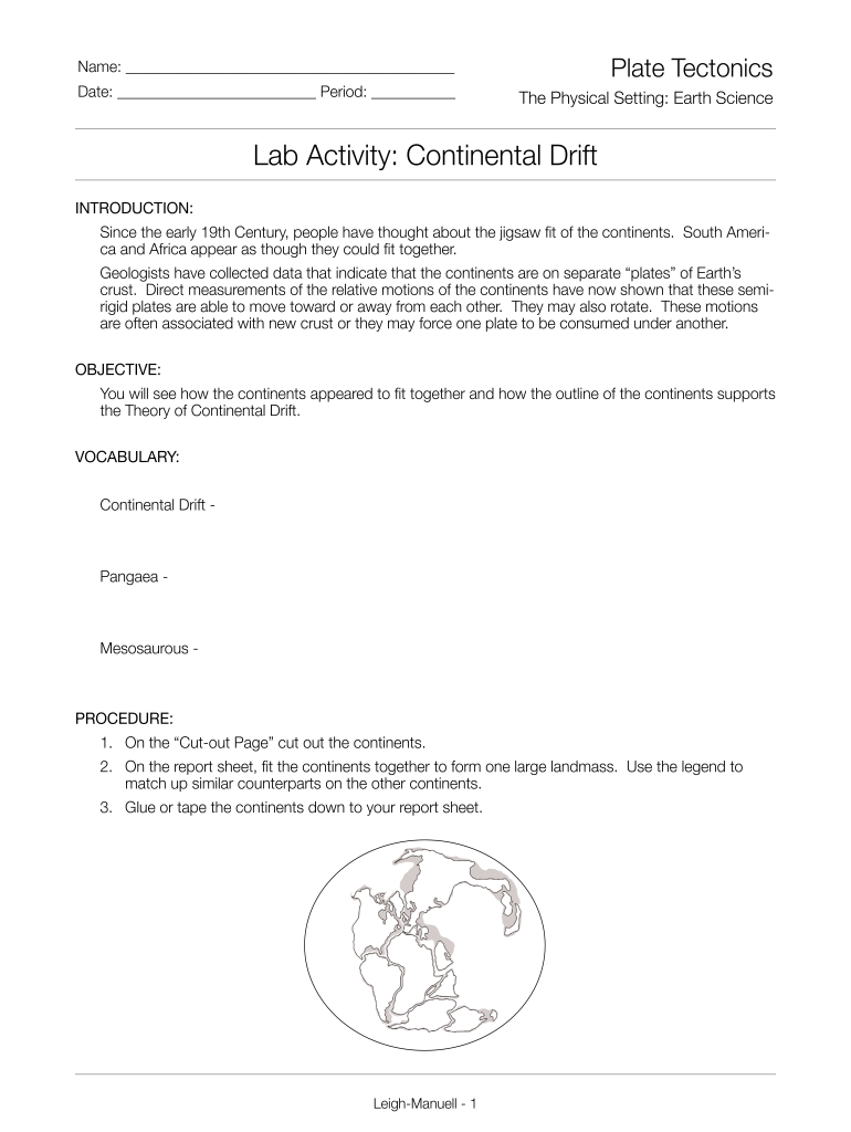 Continental Drift Lab  Form