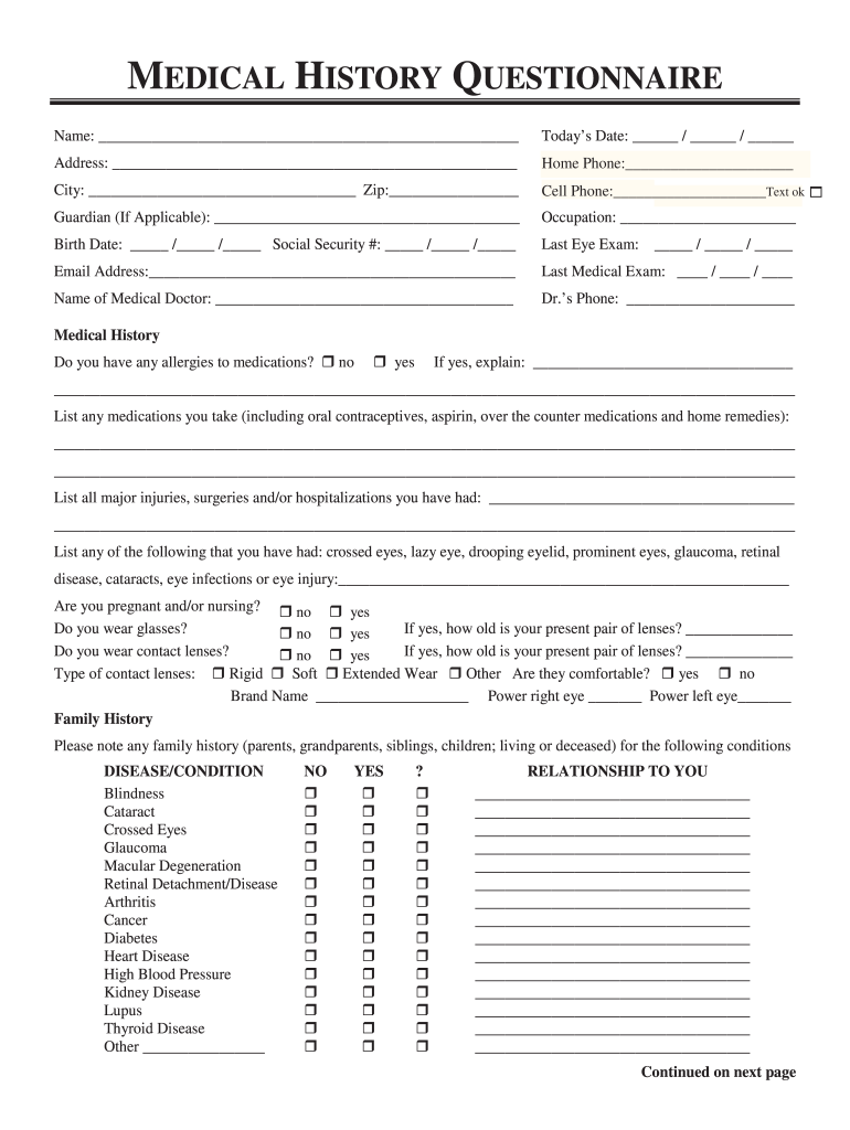 Get and Sign Medical History Questionnaire  Form