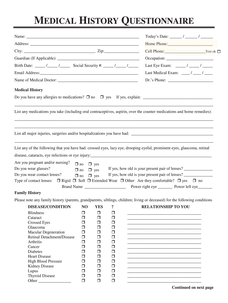 Medical History Questionnaire  Form