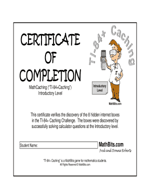CERTIFICATE of COMPLETION Mathbits Com  Form
