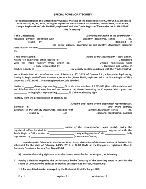 SPECIAL POWER of ATTORNEY for Representation in the Extraordinary General Meeting of the Shareholders of COMVEX S Comvex  Form