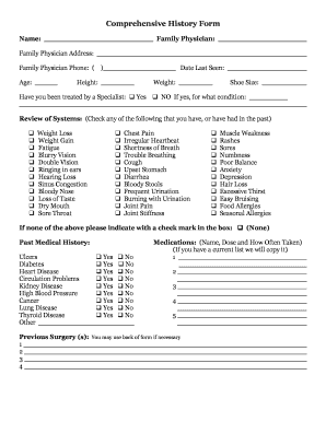 Comprehensive History Form Achilles Podiatry