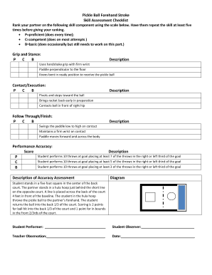 Pickleball Skills Assessment Worksheet  Form