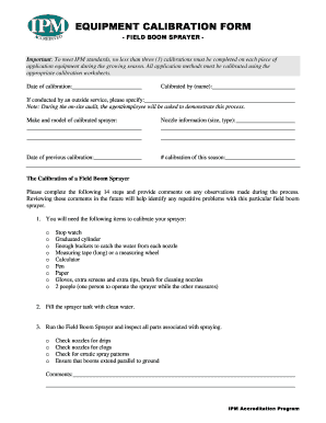 Equipment Calibration Form Field Boom Sprayer Re Wogsa